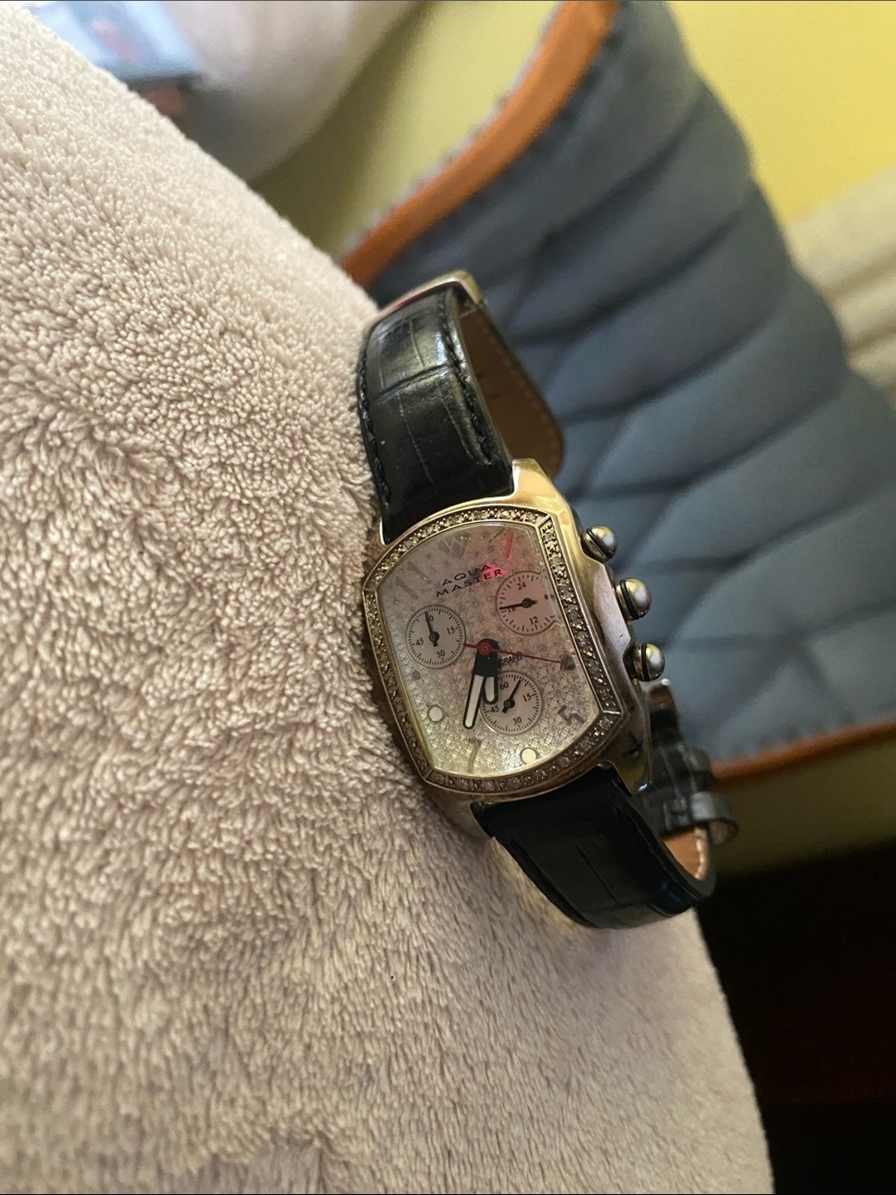 Women's Black Leather Strap Watch with Silver-Tone Crystal Case
